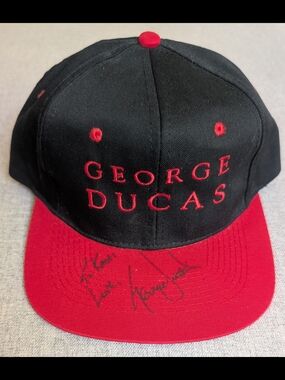 Vintage 90s George Ducas Autographed Snapback Black & Red Hat Cap Flat Brim OS
